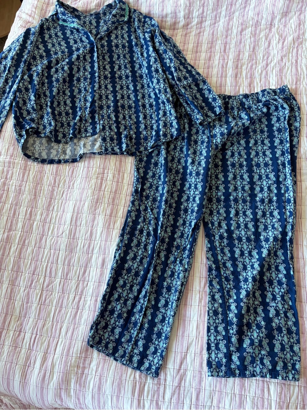 Liz Claiborne Blue Floral Sleepwear Set 100% Cotton Pockets 3X
